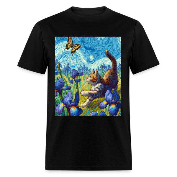 Cat Chasing Butterfly in Irises Van Gogh Style Unisex Classic T-Shirt