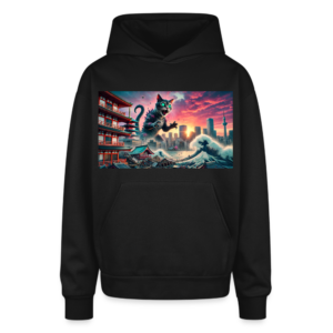 Monster Kaiju Cat Rampaging a City Oversized Hooded Sweatshirt