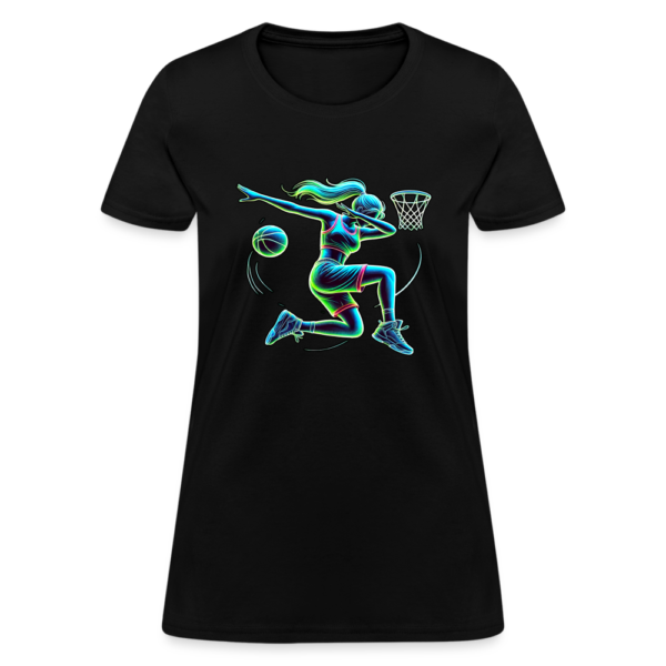 Retro Neon Woman Basketball Player Dabbing Women's T-Shirt - Image 2