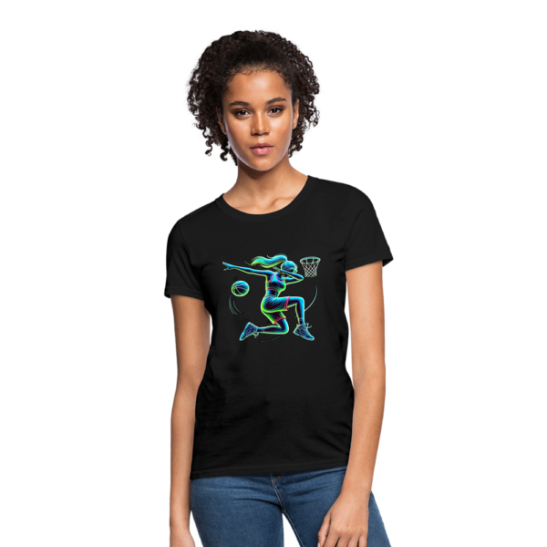 Retro Neon Woman Basketball Player Dabbing Women's T-Shirt - Image 3