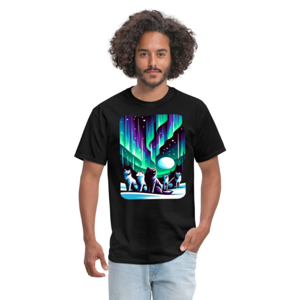 Aurora Borealis (Northern Lights) With a Pack of Wolves Unisex Classic T-Shirt - Image 3