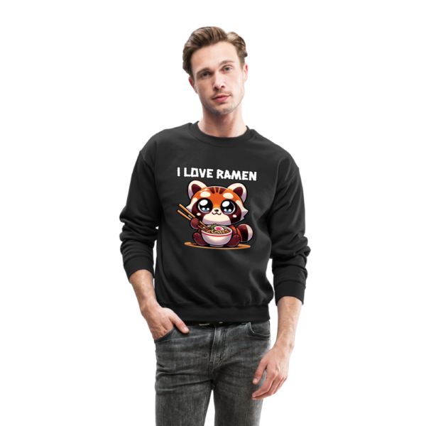 Kawaii-style Tanuki Eating Ramen with Chopsticks Crewneck Sweatshirt