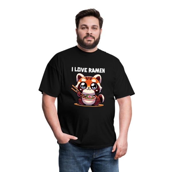 Kawaii-style Tanuki Eating Ramen with Chopsticks Unisex Classic T-Shirt - Image 3