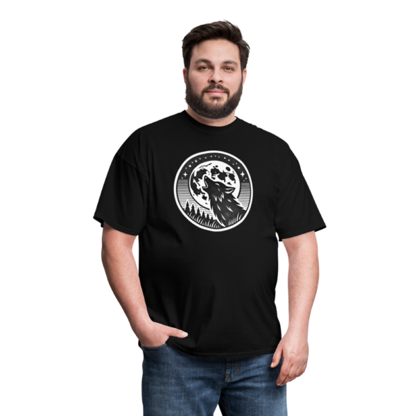 Retro Style Wolf Howling at The Full Moon Unisex Classic T-Shirt - Image 3