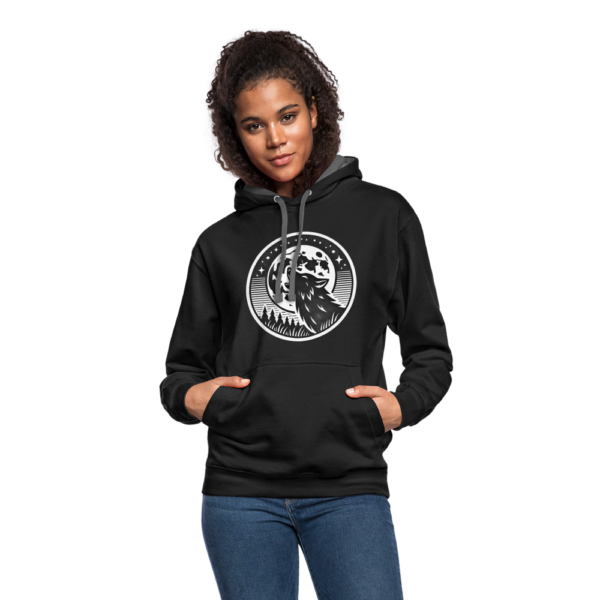 Retro Style Wolf Howling at The Full Moon Contrast Hoodie