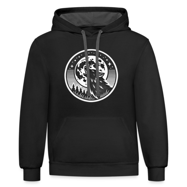 Retro Style Wolf Howling at The Full Moon Contrast Hoodie - Image 2