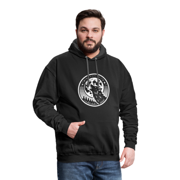 Retro Style Wolf Howling at The Full Moon Contrast Hoodie - Image 3