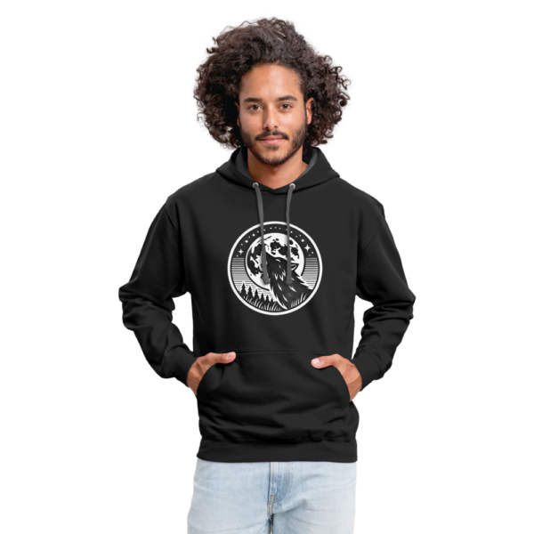 Retro Style Wolf Howling at The Full Moon Contrast Hoodie - Image 4