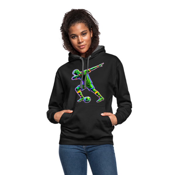 Neon Soccer Player Dabbing After Goal Contrast Hoodie