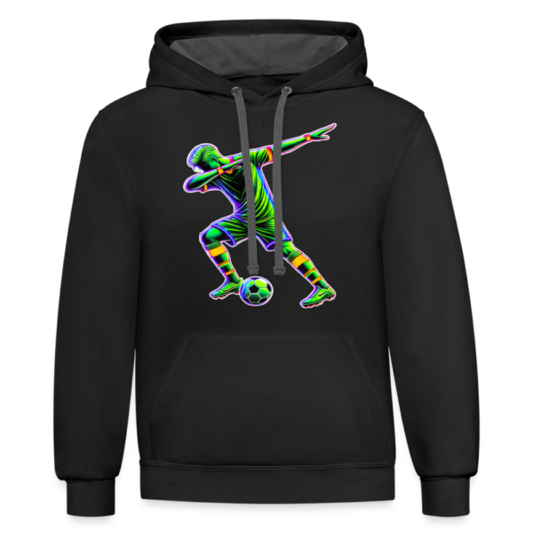 Neon Soccer Player Dabbing After Goal Contrast Hoodie - Image 2