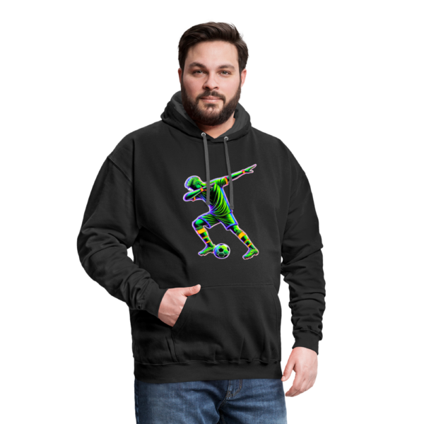 Neon Soccer Player Dabbing After Goal Contrast Hoodie - Image 3