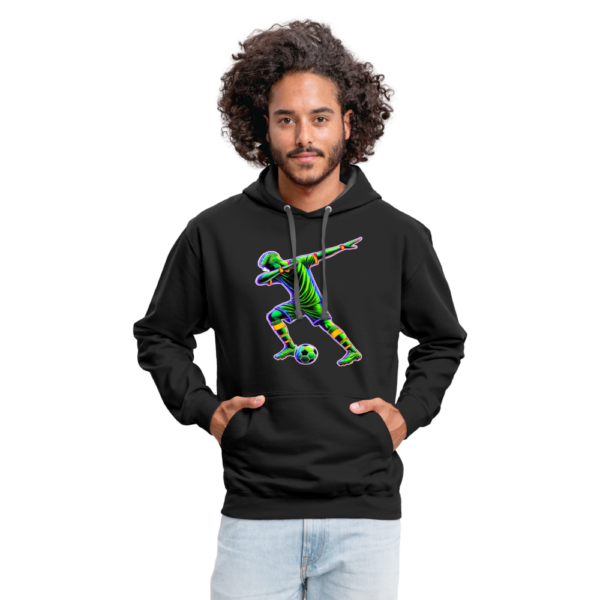 Neon Soccer Player Dabbing After Goal Contrast Hoodie - Image 4