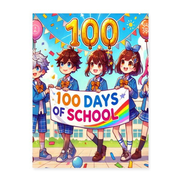 100 Days of School Anime Kids Poster 18x24 - Image 2