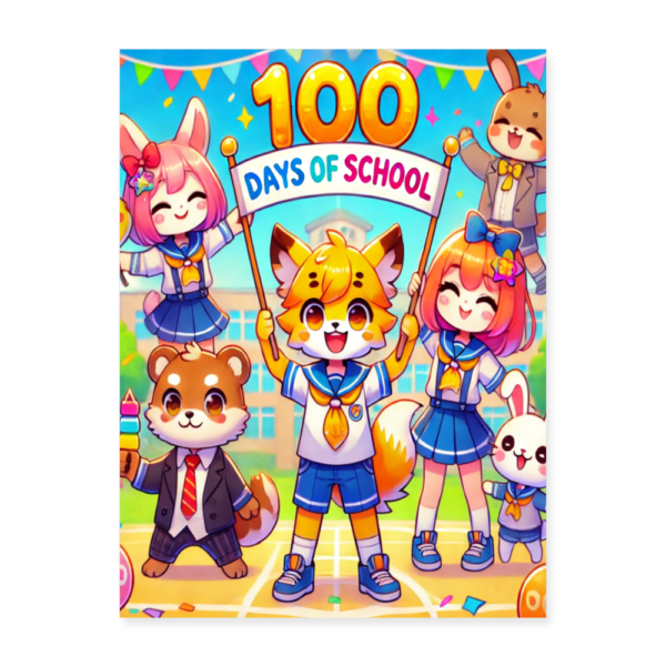 100 Days of School Anime Pets Poster 18x24 - Image 2