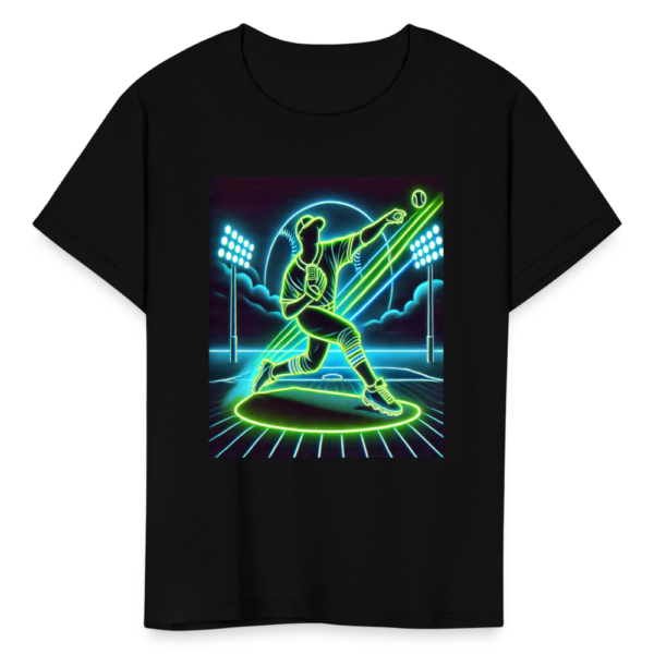 Retro Neon Baseball Pitcher Kids' T-Shirt - Image 2