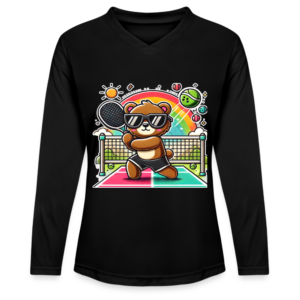 Kawaii Bear With Shades Playing Pickleball Ladies' Zone Performance Long-Sleeve T-Shirt