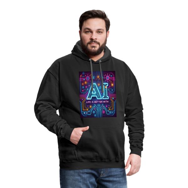 Life Is Better With AI Unisex Contrast Hoodie - Image 3