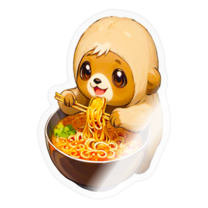 Kawaii Chibi Sloth Eating Ramen Noodles Sticker