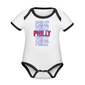 Repeating Philly Words Organic Contrast Short Sleeve Baby Bodysuit