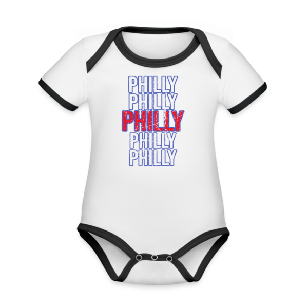 Repeating Philly Words Organic Contrast Short Sleeve Baby Bodysuit