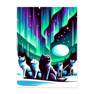 Wolves and Aura Borealis (Northern Lights) Poster 18x24