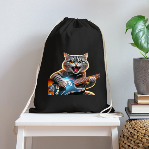 Striped Rock Kitty Cotton Drawstring Bag - Image 2