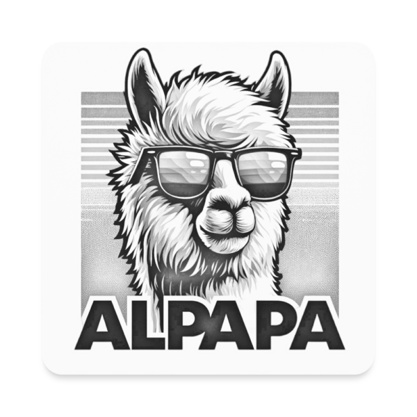 Black and White Smooth Alpapa (papa) Alpaca Shades Square Magnet - Image 2